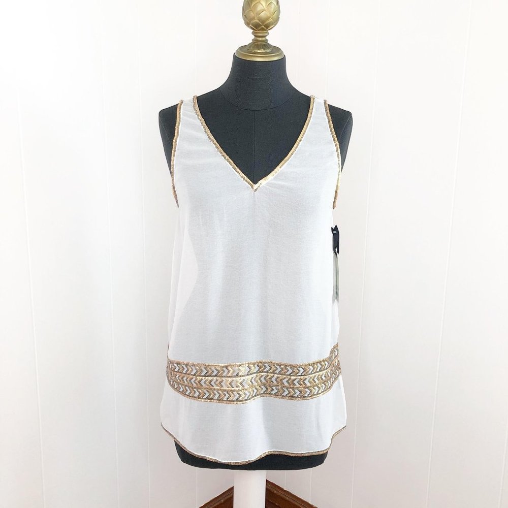 NEW BB Dakota Semi Sheer White Gold Tank Top Size XS